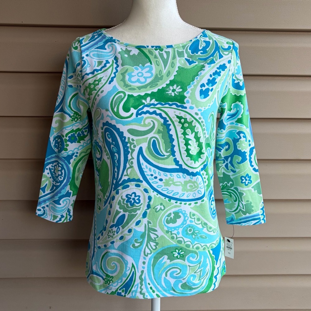 •Talbots• NWT Three Quarter Sleeved Paisley Tee - Size Small Petite